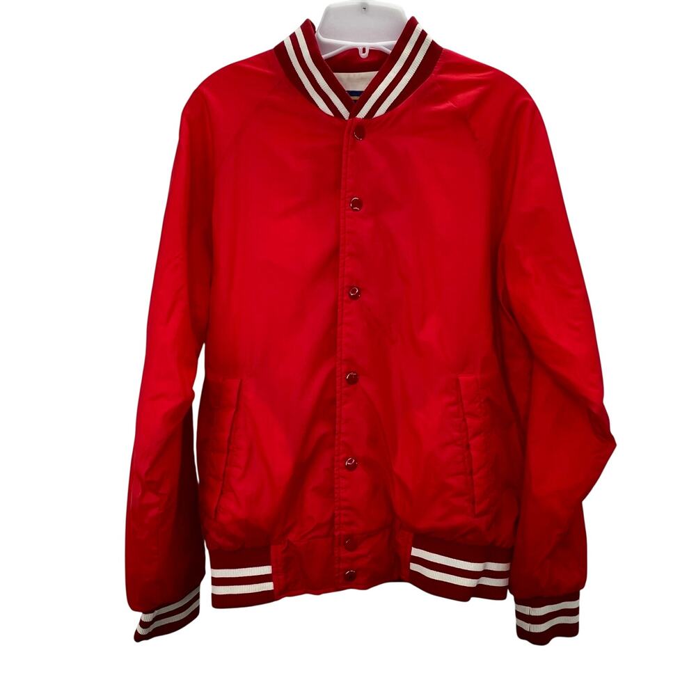 Vintage Kaytex Windbreaker Bomber Jacket L Men Red Nylon Lined Snap Front
